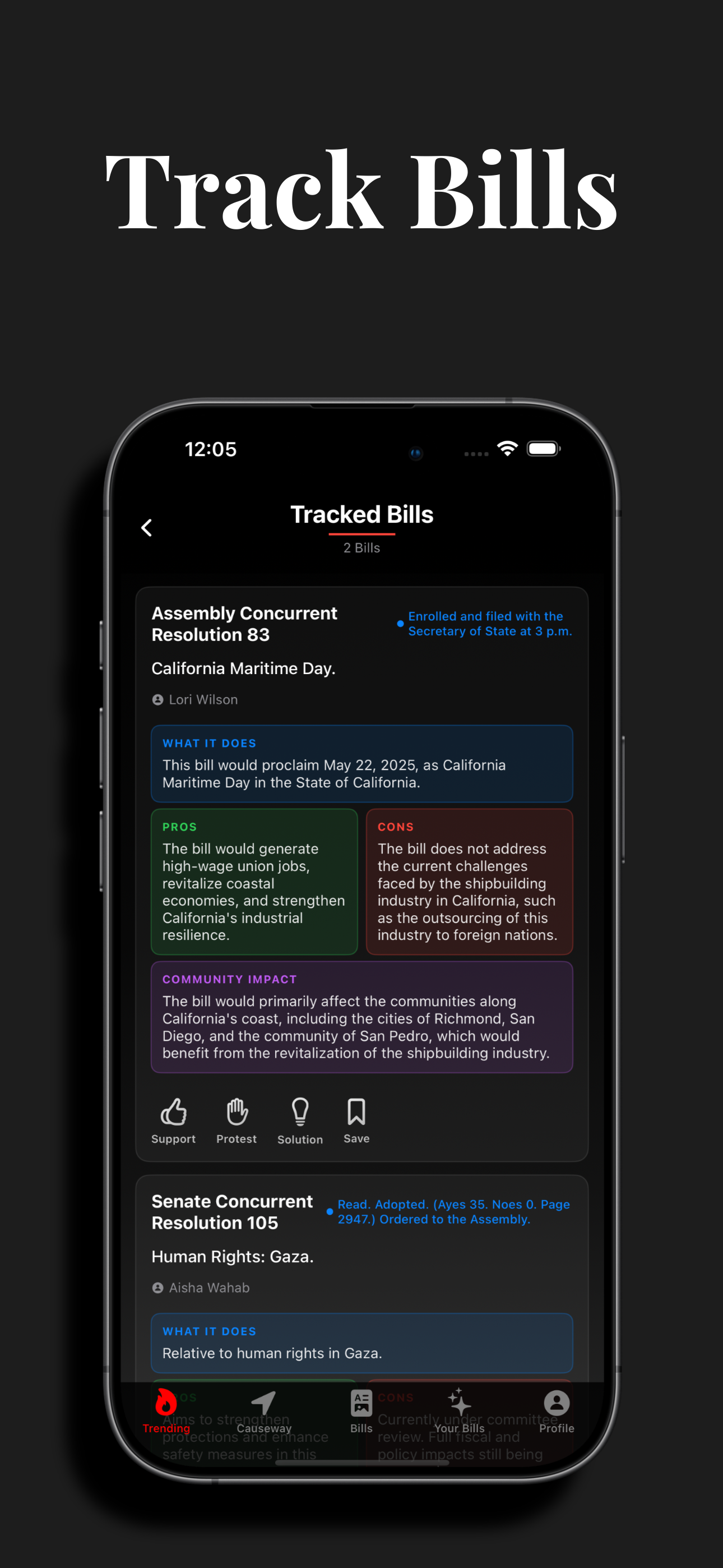 Tracked Bills Interface