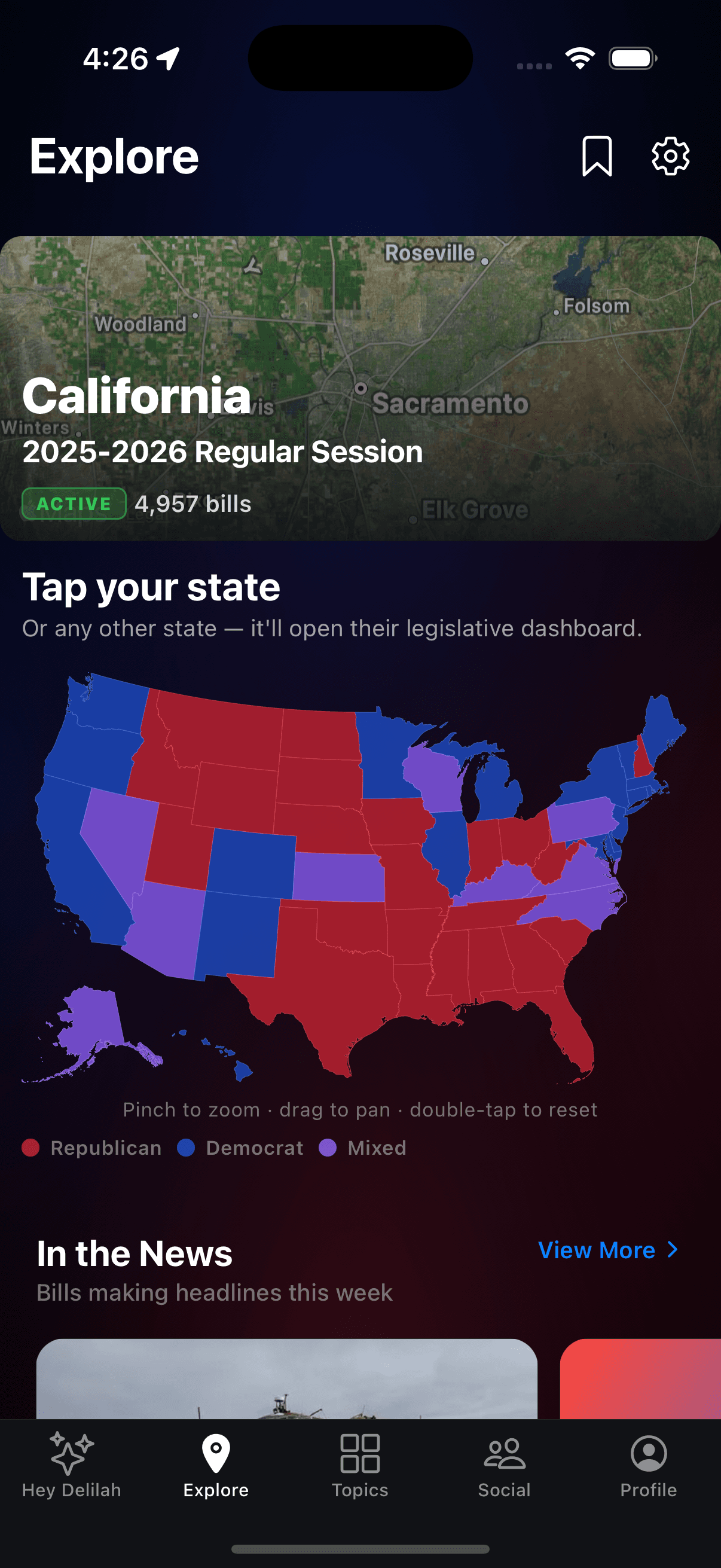 Tap any of all 50 states.